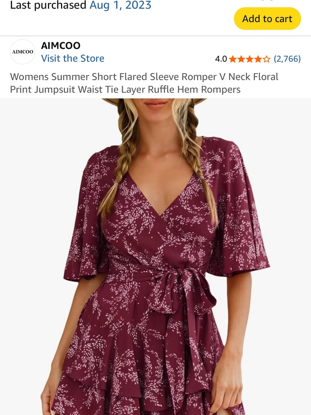 Women's Burgundy Floral Wrap Romper